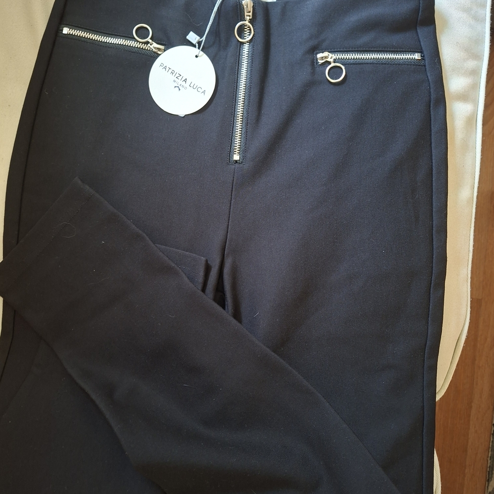 Patrizia Luca Black Zip-Front Ponte Pants